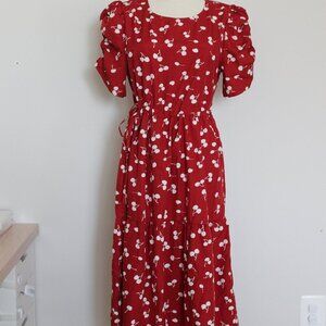 Dark Red Cherry Midi Dress